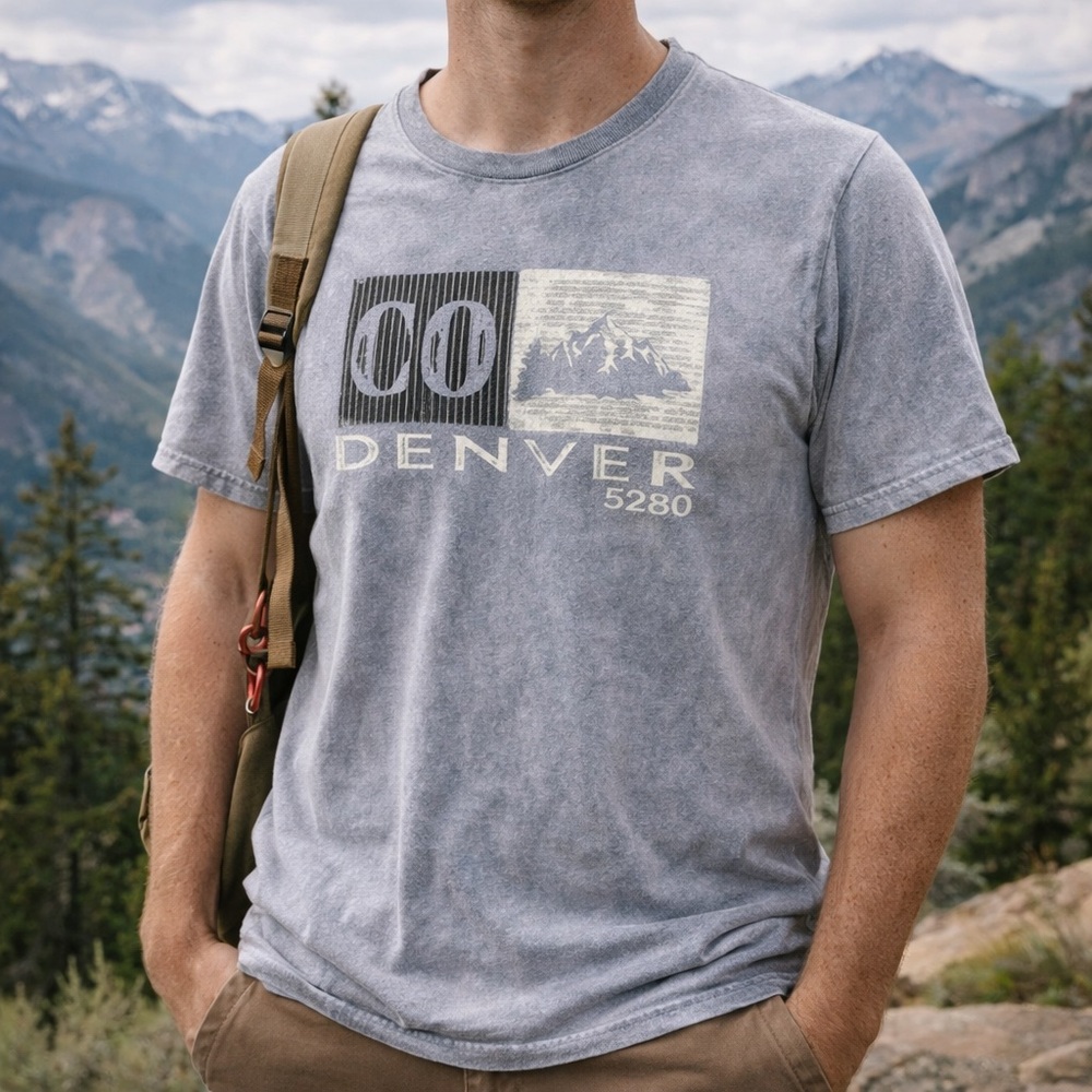 Denver Colorado Shirt Mens Size Medium Graphic Graphic Travel Mountains‎ Blue